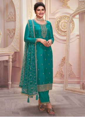 Silk Zari Designer Salwar Kameez in Turquoise