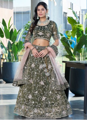 Silk Zari Green Trendy A Line Lehenga Choli