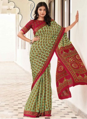 Simplistic Pure Crepe Green Contemporary Saree