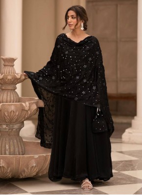 Snazzy Embroidered Cotton Black Readymade Salwar Kameez