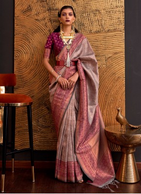 Snazzy Handloom silk Brown and Purple Weaving Cont