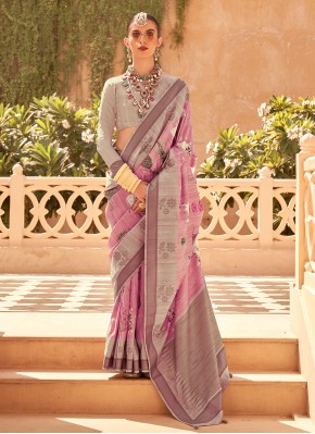 Snazzy Raw Silk Foil Print Trendy Saree