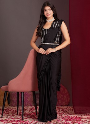 Sonorous Lycra Black Plain Traditional Saree