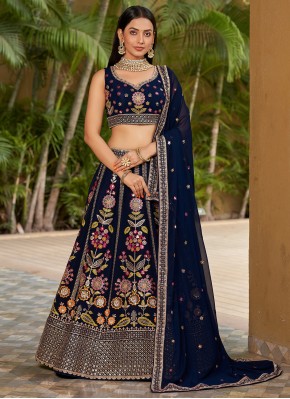 Sonorous Navy Blue Embroidered Georgette Lehenga C