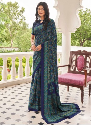 Sonorous Pure Crepe Violet Printed Trendy Saree