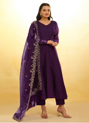 Sophisticated Organza Embroidered Purple Readymade Salwar Suit