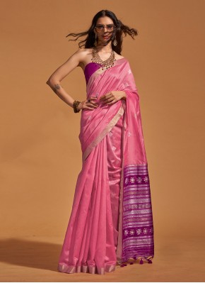 Sophisticated Weaving Pink Handloom silk Contempor