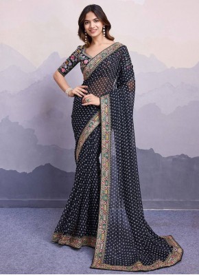 Sorcerous Black Border Georgette Classic Saree