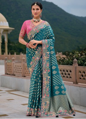 Sparkling Morpeach  Embroidered Contemporary Saree