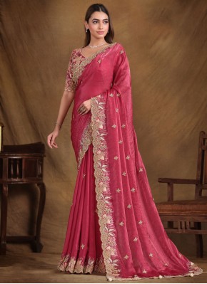 Specialised Satin Silk Pink and Rani Traditional Saree