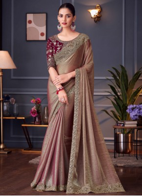 Specialised Silk Brown Embroidered Contemporary Saree