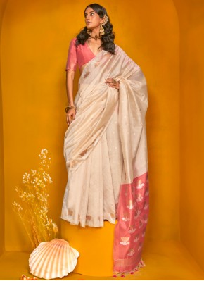 Specialised Tussar Silk Off White Designer Saree