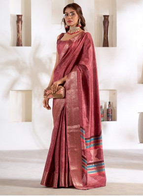 Spectacular Pink Silk Contemporary Saree