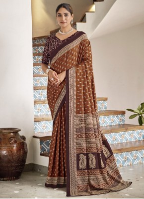 Spectacular Print Brown Cotton Designer Saree