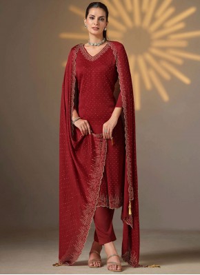 Spectacular Swarovski Chiffon Satin Trendy Salwar Kameez