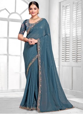 Splendid Morpeach  and Teal Resham Silk Classic Saree