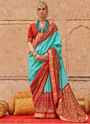 Splendid Silk Firozi Contemporary Saree