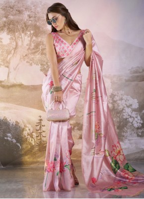 Staggering Linen Floral Print Traditional Saree