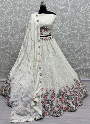 Staggering Sequins White Chinon Designer Lehenga Choli