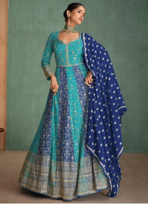 Staggering Zari Georgette Blue and Firozi Readymad