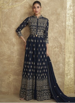 Staring Zari Navy Blue Georgette Designer Salwar K