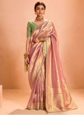 Sterling Peach Embroidered Silk Contemporary Saree