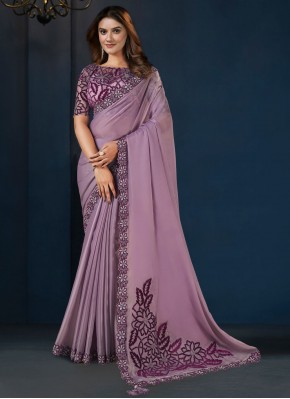 Sterling Satin Silk Purple Designer Saree