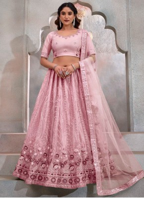 Sterling Sequins Peach Net A Line Lehenga Choli