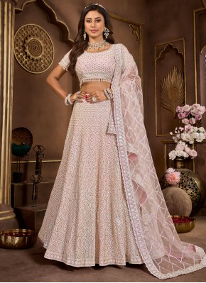 Stone Net Readymade Lehenga Choli in Pink