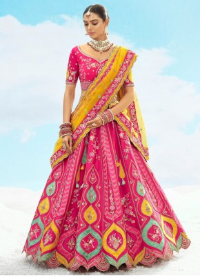 Stone Silk Lehenga Choli in Rani