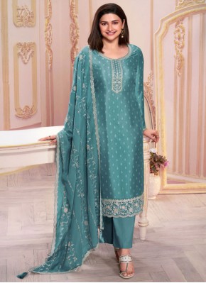 Strange Silk Embroidered Morpeach  Salwar Kameez