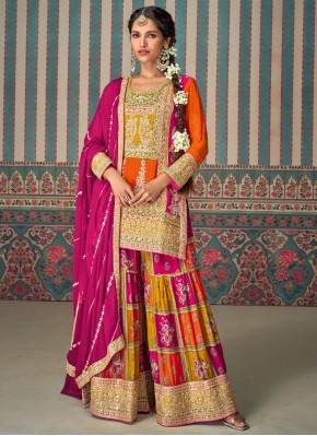 Striking Orange Embroidered Designer Salwar Kameez