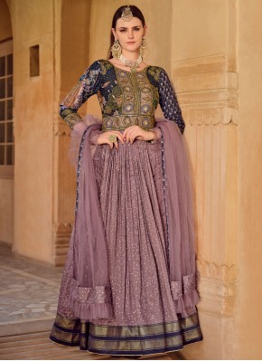 Striking Purple Embroidered Silk Trendy Gown