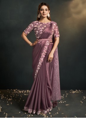 Striking Purple Satin Silk Designer Saree