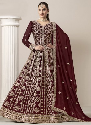 Stunning Faux Georgette Maroon Designer Salwar Kam