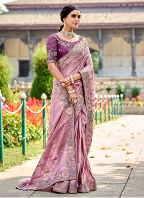 Stupendous Silk Pink Embroidered Contemporary Sare