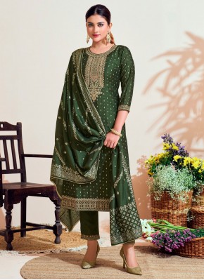 Stupendous Vichitra Silk Green Readymade Designer Salwar Suit