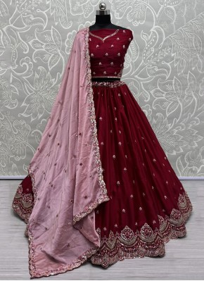 Stylish Maroon and Rani Reception Designer Lehenga Choli