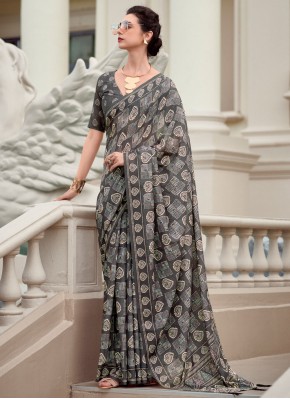 Stylish Print Black Classic Saree