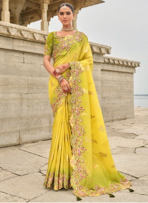 Stylish Yellow Silk Classic Saree