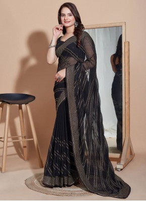 Sumptuous Black Silk Contemporary Style Saree