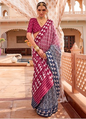 Sumptuous Rani Geometric Print Silk Contemporary Saree