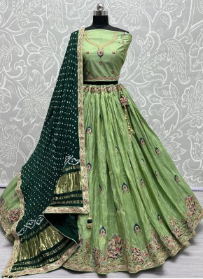Sumptuous Silk Embroidered Green Designer Lehenga 