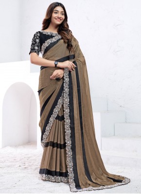 Sunshine Georgette Moti Brown Classic Saree