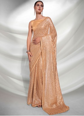 Sunshine Georgette Sequins Gold Contemporary Style Saree