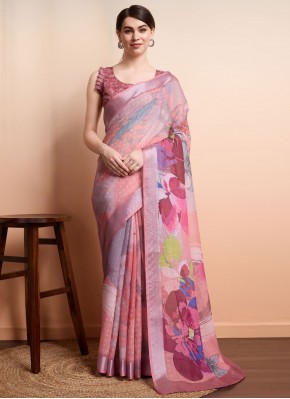 Sunshine Multi Colour Print Linen Traditional Saree