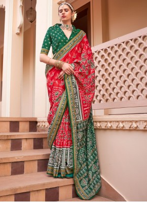 Sunshine Silk Red Printed Designer Saree