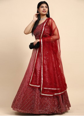 Superlative Cord Organza Red Readymade Lehenga Choli