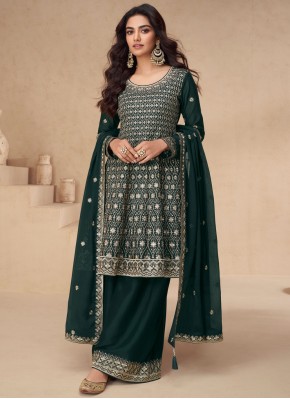 Surpassing Chinon Embroidered Green and Teal Palaz