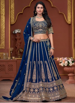 Surpassing Navy Blue Zari Readymade Lehenga Choli